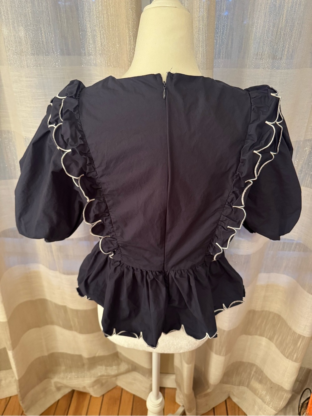 English Factory Navy Peplum Top with White Trim Ruffles - Picture 4 of 7